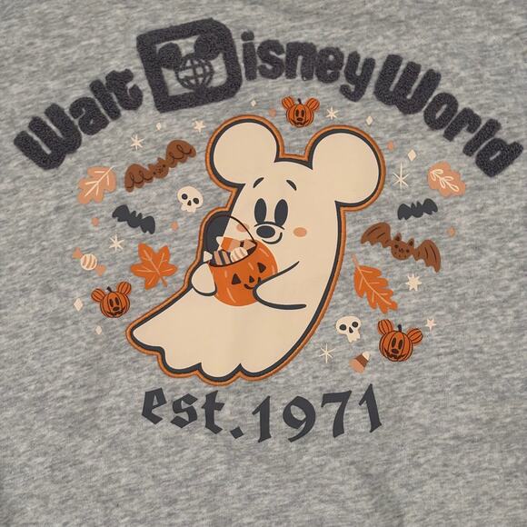 Disney Parks WDW 2025 Halloween Mickey Ghost Gray Sweatshirt Size LARGE NWT - Picture 2 of 4
